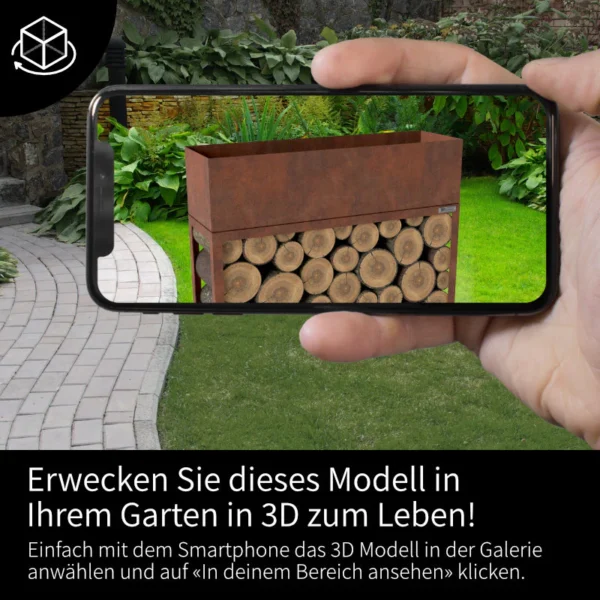 Blumenkasten mit Kaminholzregal Rost «Nature Box», 120-180 x 35 x 110 cm - Image 5