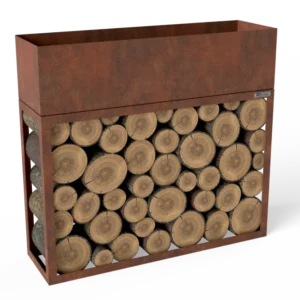 Blumenkasten mit Kaminholzregal Rost «Nature Box», 120-180 x 35 x 110 cm