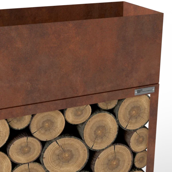 Blumenkasten mit Kaminholzregal Rost «Nature Box», 120-180 x 35 x 110 cm - Image 2