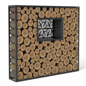 Fenster mit Muster Kaminholzregal Schwarz «Tinted Log»